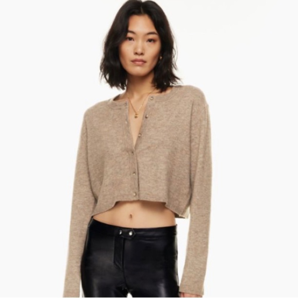 Wilfred Cropped Button-Front Cardigan in Light Brown